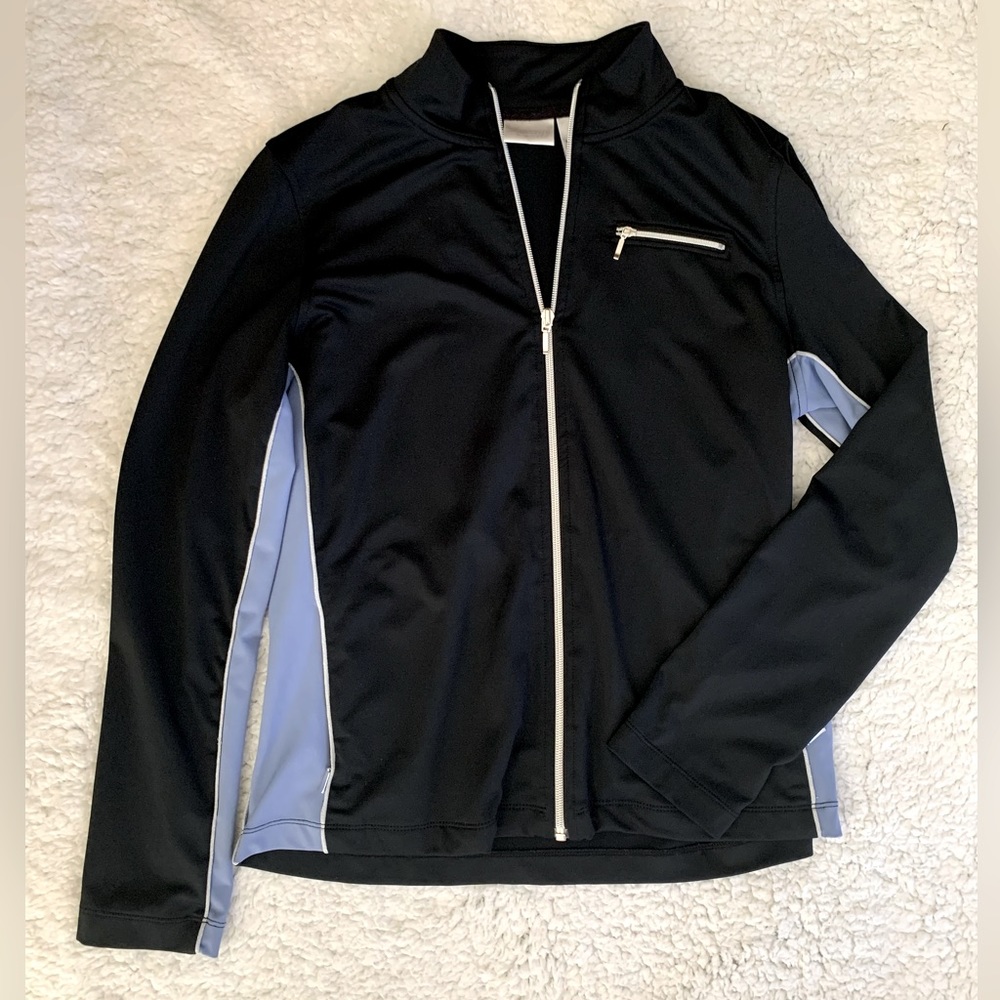 Zenergy by Chicos Women Athletic Jacket Black Blue Full Zip Size 8-10